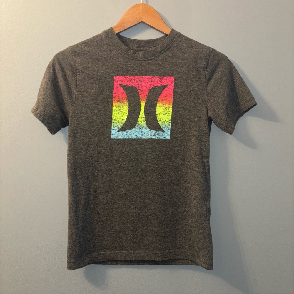 Hurley Girls Grey Short Sleeve Tee - Large Logo, Size Large (14/16)